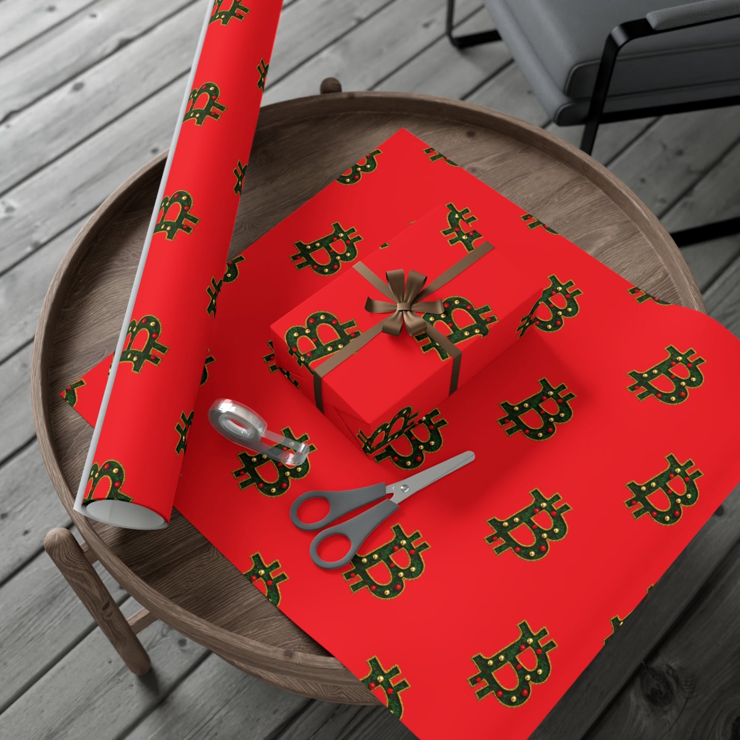 Bitcoin Festive Gift Wrap Paper Red