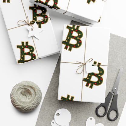 Bitcoin Festive Gift Wrap Paper White
