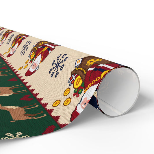 Bitcoin Santa Coin Pattern Wrapping Papers | Holiday Christmas Roll